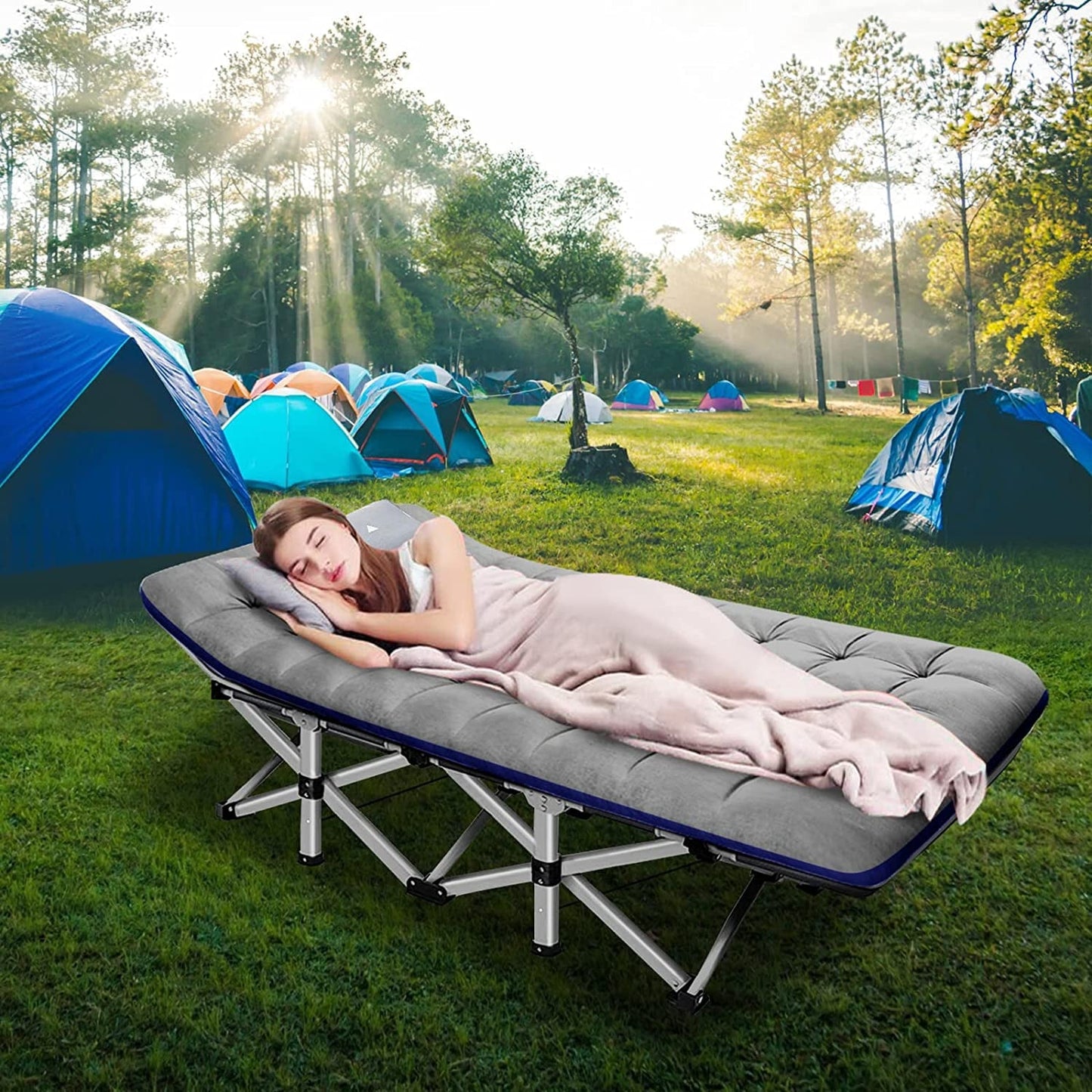 Slsy Folding Camping Cot with 2-Sided Cushion & Carry Bag, Tent Folding Cot for Sleeping
