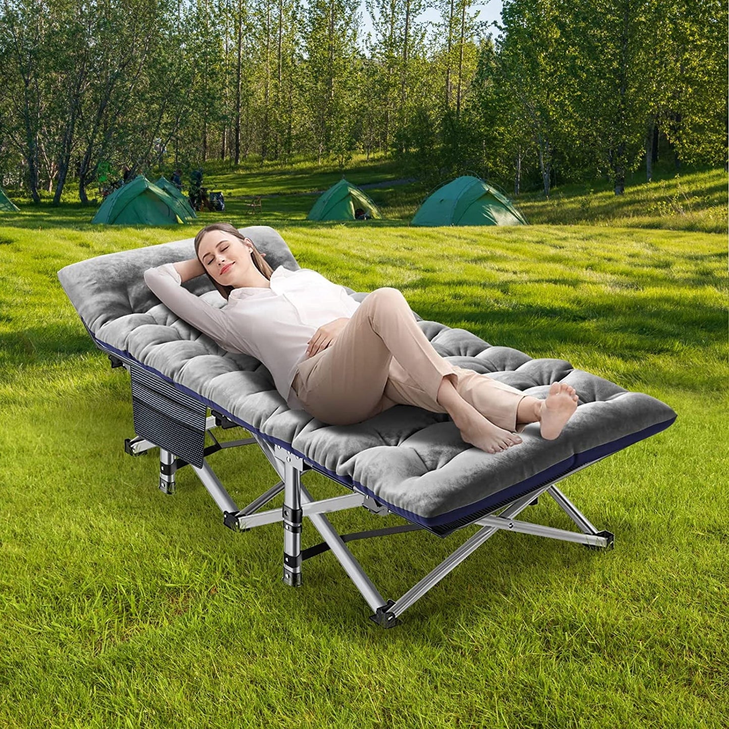 Slsy Folding Camp Cot With Reversible Mattress, Portable Folding Cots with Carry Bag