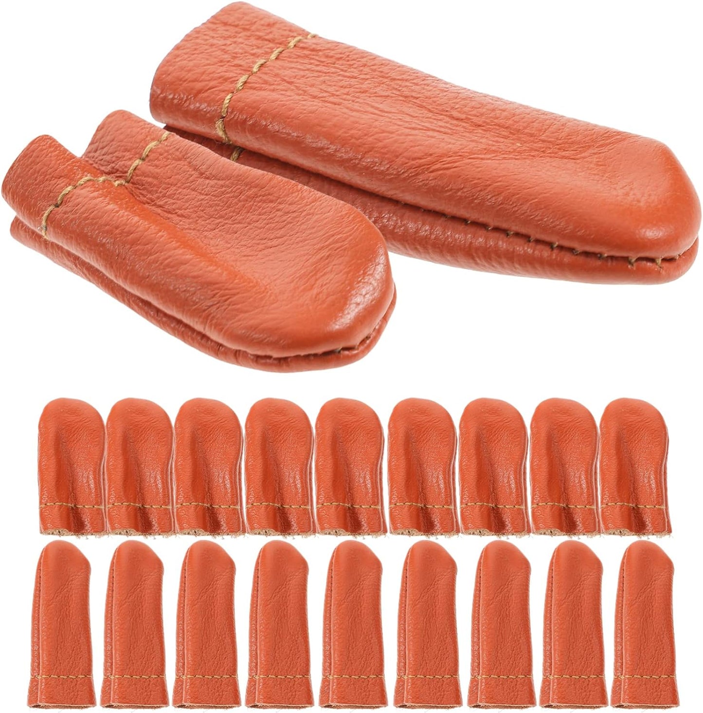 SEWACC 20 Pcs Leather Finger Cots Needle Felting Finger Protectors Thumb Finger Thimble Embroidery Needlework Fingers Thumb Protection Sleeve Cots (Random Color)