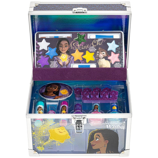 Disney Wish - Townley Girl Train Case Cosmetic Makeup Set Includes Lip Gloss, Eye Shimmer, Brush, Nail Polish, Accessories & more! for Girls, Ages 3+ perfect for Parties, Sleepovers & Makeovers