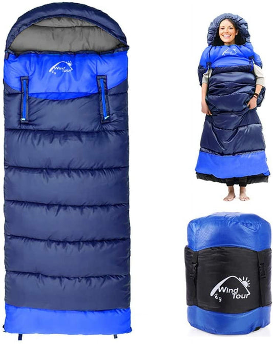 SHANNA Camping Sleeping Bag 3 Seasons Lightweight & Waterproof Cold Weather Mummy Wearable Sleeping Bags, Fits 0¡ãF ~ 50¡ãF, Indoor & Outdoor Sleeping Sack for Adults & Kids, Blue (Left Zipper)