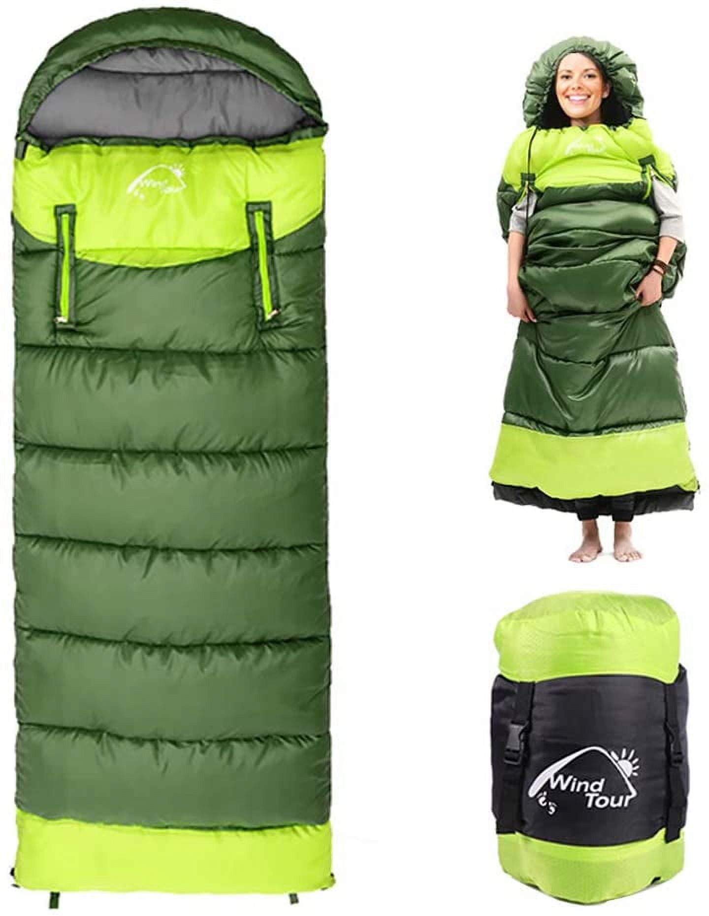 SHANNA Camping Sleeping Bag 3 Seasons Lightweight & Waterproof Cold Weather Mummy Wearable Sleeping Bags, Fits 0¡ãF ~ 50¡ãF, Indoor & Outdoor Sleeping Sack for Adults & Kids, Green (Left Zipper)