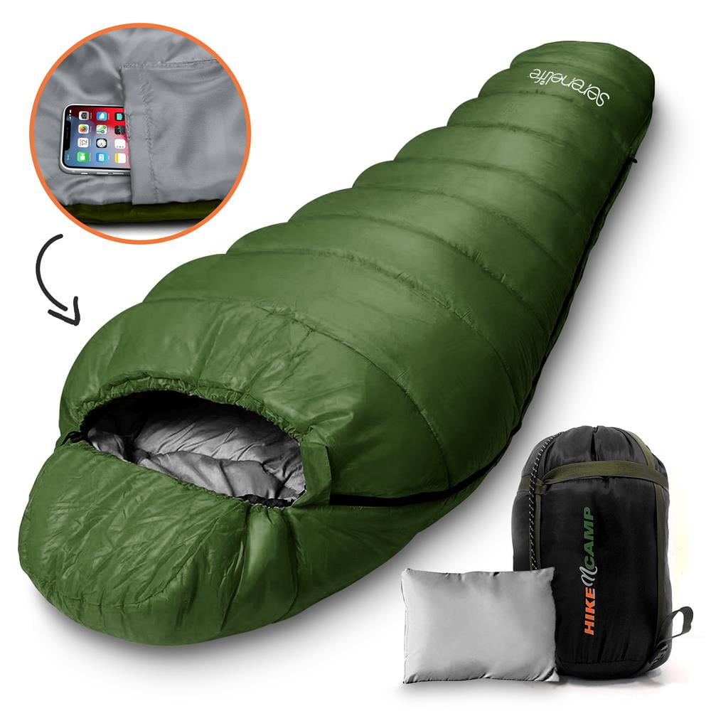 SereneLife Backpacking Mummy Sleeping Bag Camping Gear for Adults/Teens w/ Pillow, Bag