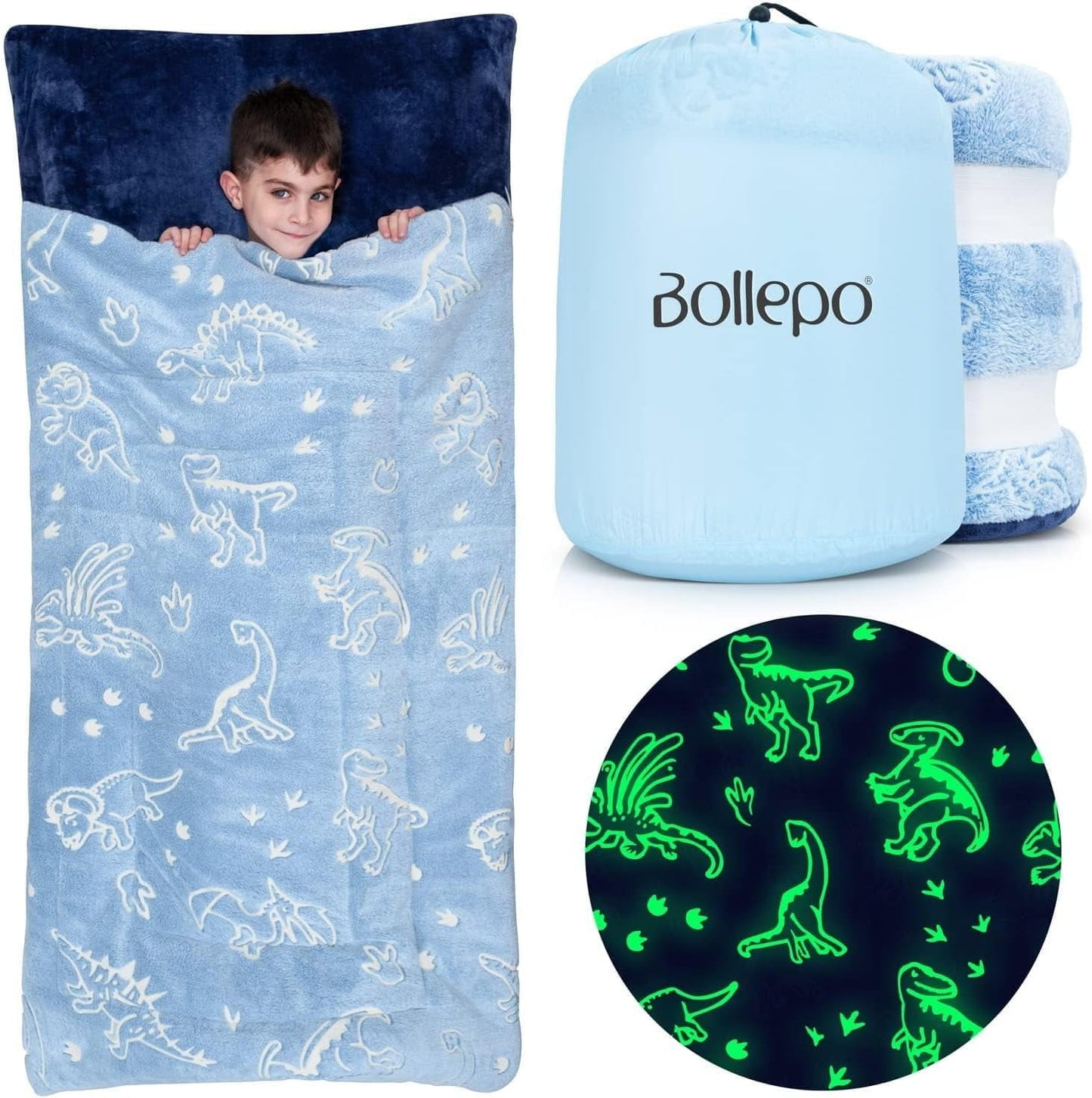 Sleeping Bag for Boys with Glowing Dinosaurs, Super Soft Sleep Bag for Boys (66'' x 33')