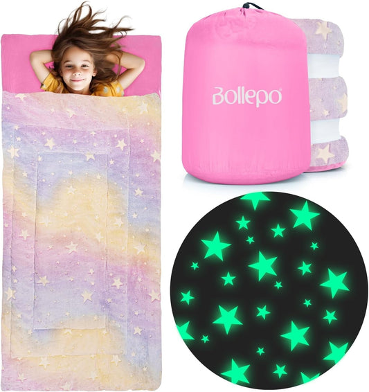 Sleeping Bag for Girls, Rainbow with Glowing Stars, Girls Sleep Bag, Rainbow Blanket, Unicorn Sleeping Bag (66'' x 33')