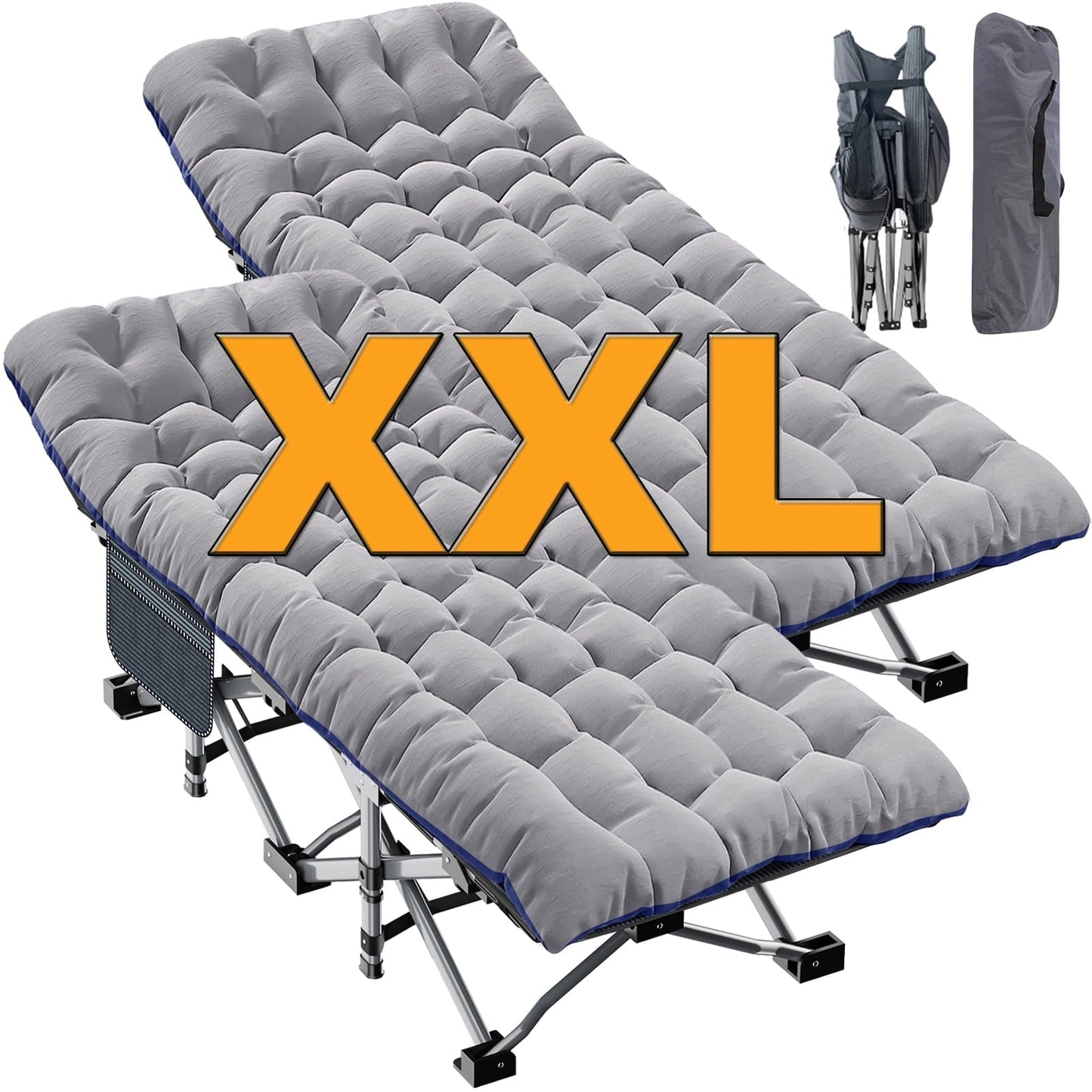 Slsy 2 Pack Oversized XXL Folding Bed Cot with 3.3 Inch 2 Sided Mattress, 32'' Wide 900lb Loading Double-Layer 1200D Folding Camping Cots with Carry Bag, Portable Sleeping Cot Guest Bed