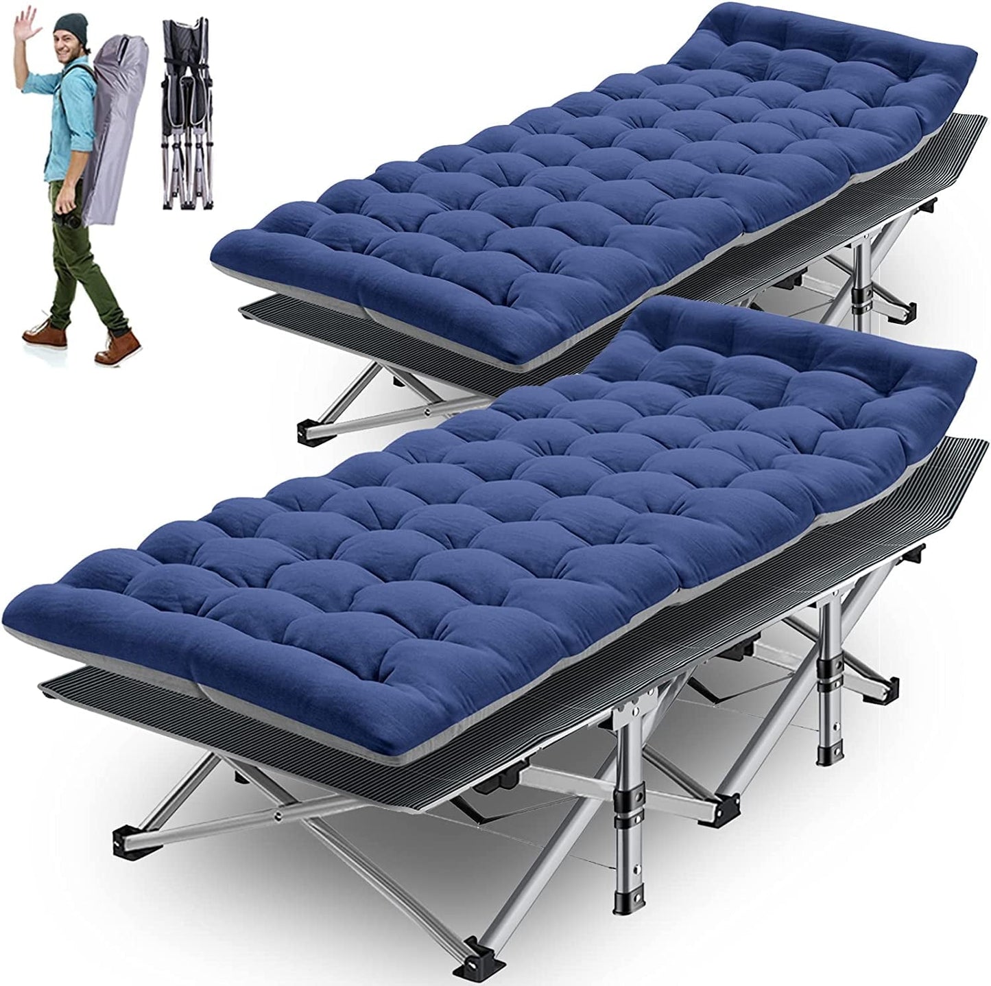 Slsy Cot, 2 Pack Folding Camping Cot for Adults, Sleeping Cots Heavy Duty Guest Bed with 2-Sided Pearl Cotton Mattress & Carry Bag
