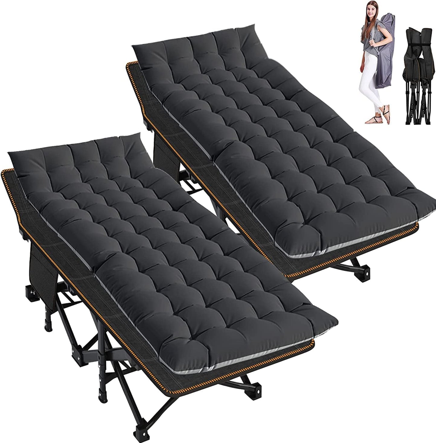 Slsy Cot, Folding Camping Cot for Adults, 2 Pack 75' x 28' Sleeping Cot, Heavy Duty Guest Bed with 2-Sided Mattress & Carry Bag