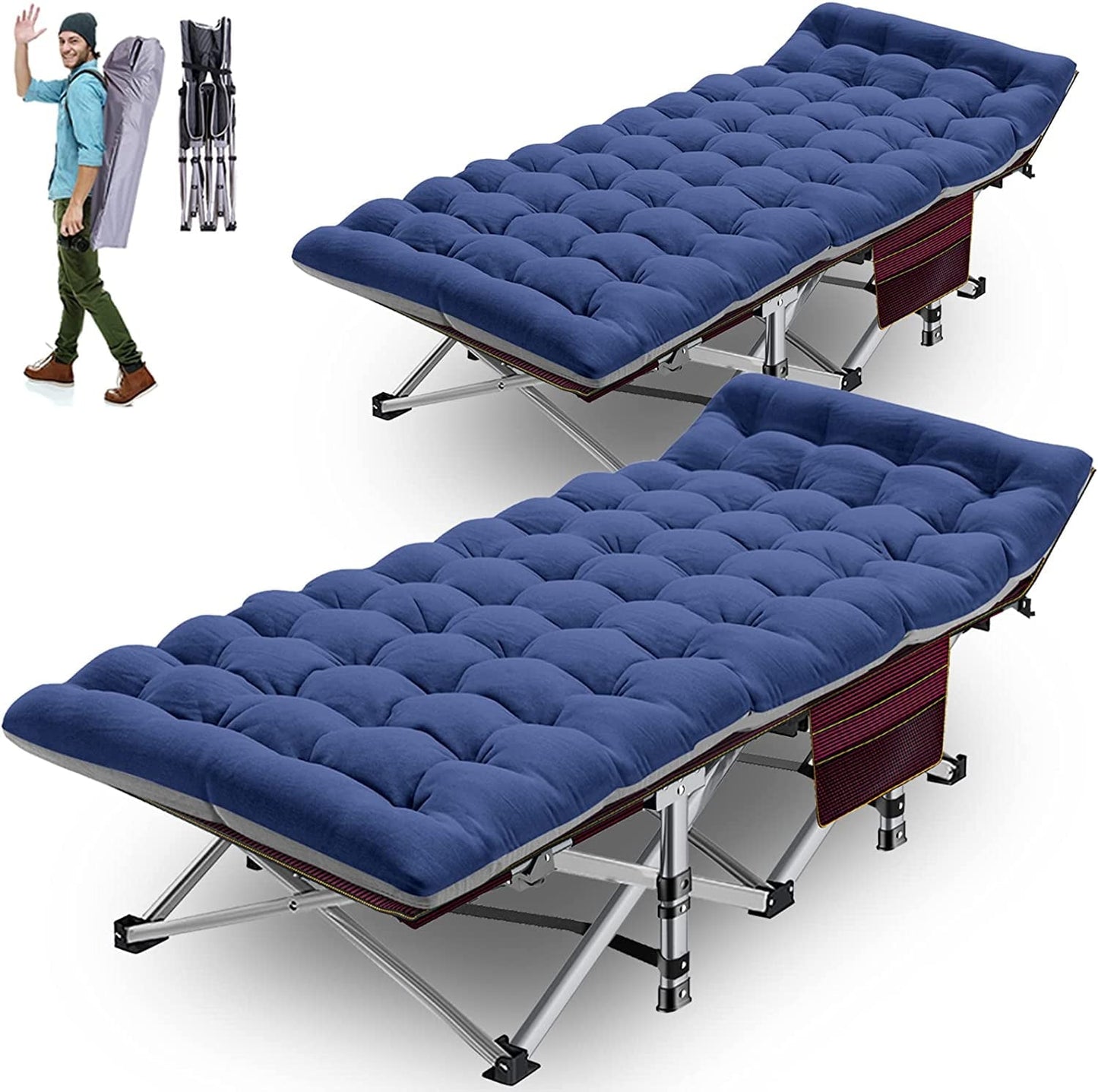 Slsy Cot, Folding Camping Cot for Adults, 2 Pack 75' x 28' Sleeping Cot, Heavy Duty Guest Bed with 2-Sided Mattress & Carry Bags