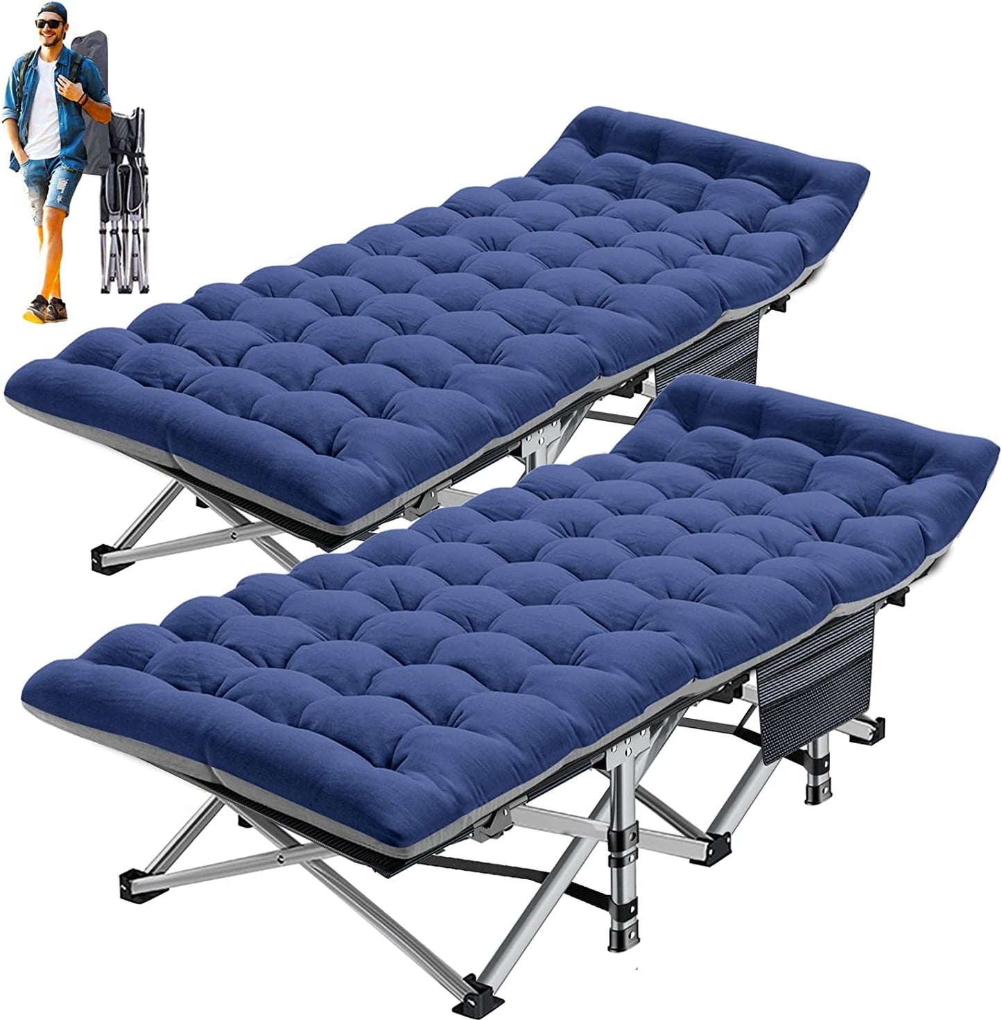 Slsy Folding Camping Cot 2 Pack, Portable Folding Cots for Adults, 75'*28' Outdoor Sleeping Cot Bed With Reversible Mattress, Carry Bag