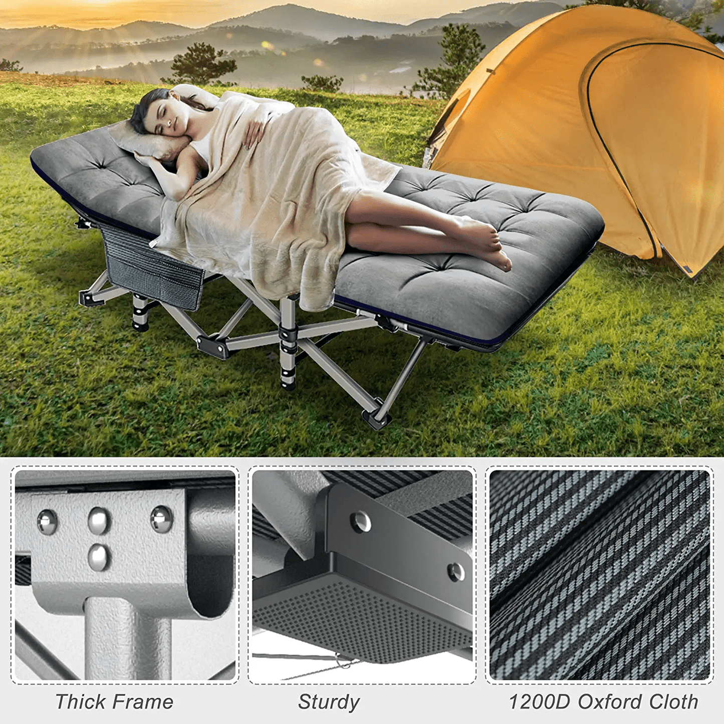 Slsy Folding Camping Cot with 2-Sided Cushion & Carry Bag, Tent Folding Cot for Sleeping