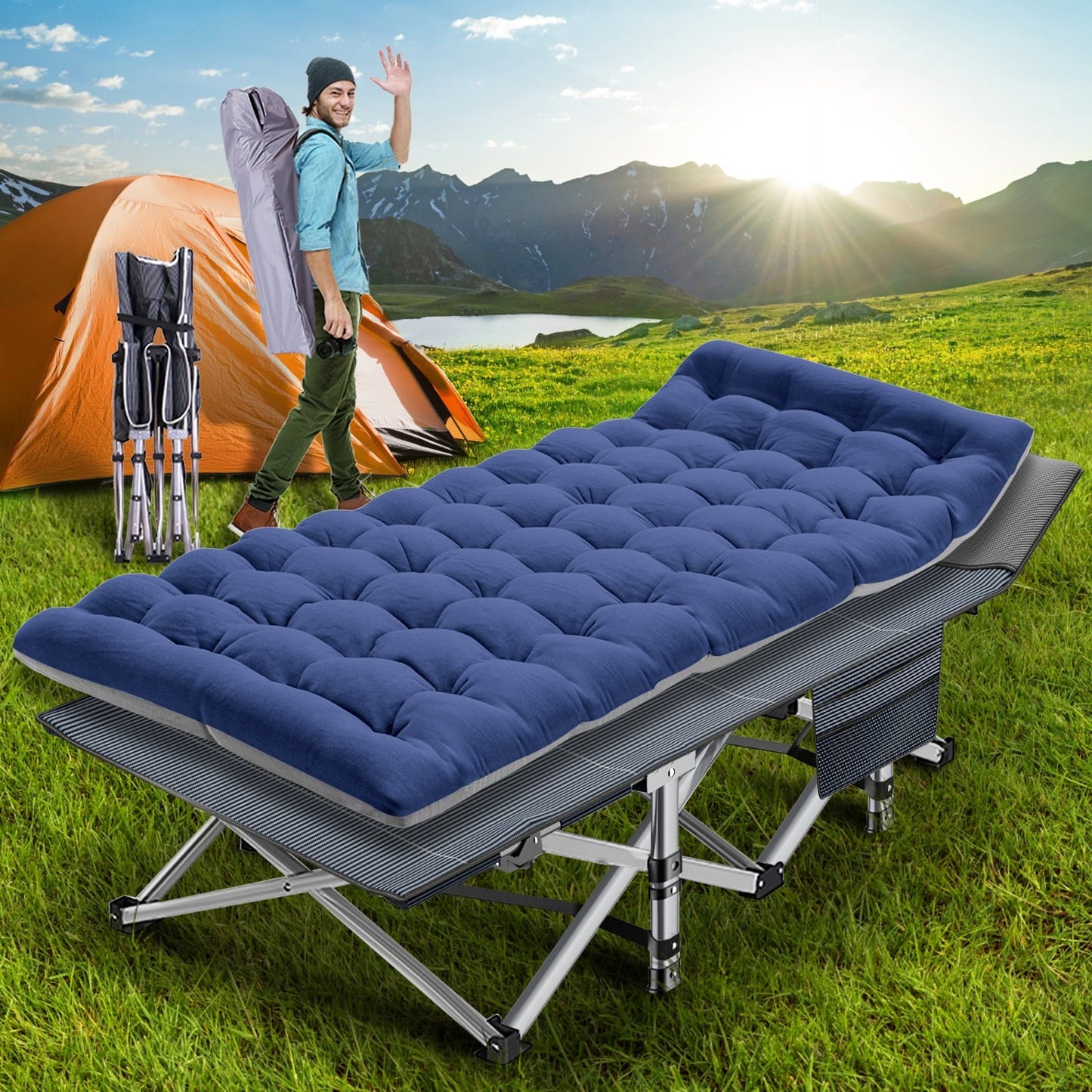 Slsy Folding Camping Cot with 2-Sided Mattress & Carry Bags, 28' Wide Folding Cot Heavy Duty, Portable Folding Bed Sleeping Cot for Adults