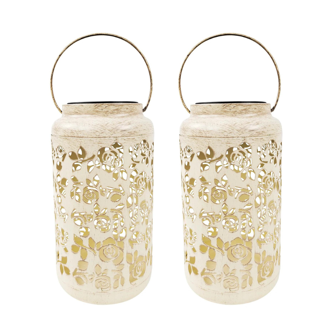 Bliss Outdoors 9" Tall 2-Pack Hanging and Tabletop Decorative Solar LED Lantern w/ Unique Rose Design - Senior.com Camping Lights & Lanterns