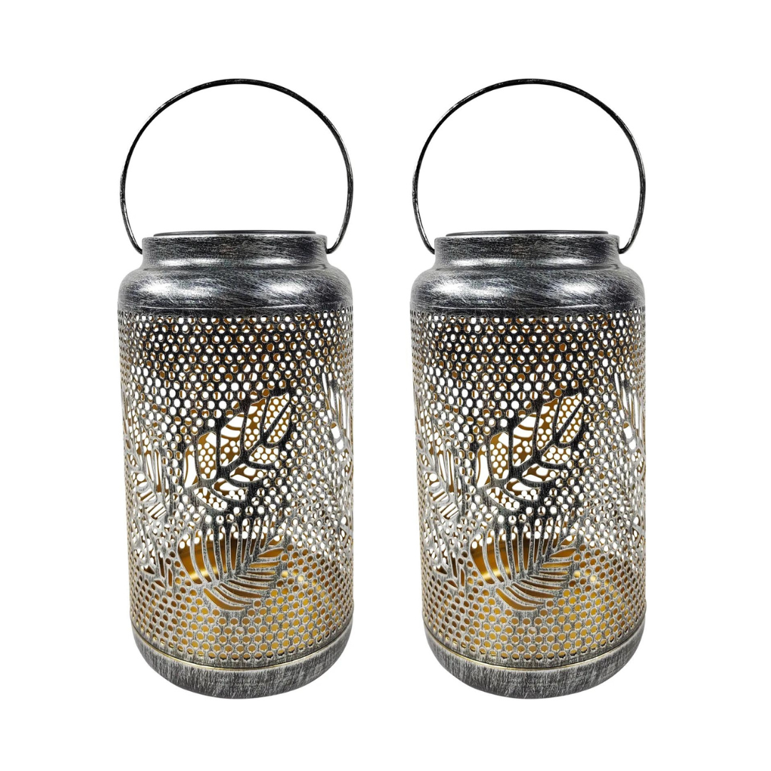 Bliss Outdoors 9" Tall 2-Pack Hanging and Tabletop Decorative Solar LED Lantern w/ Berry Leaf Design - Senior.com Camping Lights & Lanterns