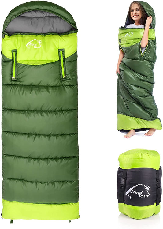 Wearable Sleeping Bag for Adults, Compact Lightweight Cold Weather Mummy Sleeping Bags for 2-3 Season Camping Backpacking Hiking, Green