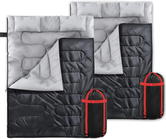 Zone Tech 2 Pack Double Camping Sleeping Bag w/ Pillows ¨C 3-4 Season Lightweight Waterproof Warm & Cool Weather Adult & Kids Sleeping Bag Converts into 2 Single -Camping, Hiking, Outdoors