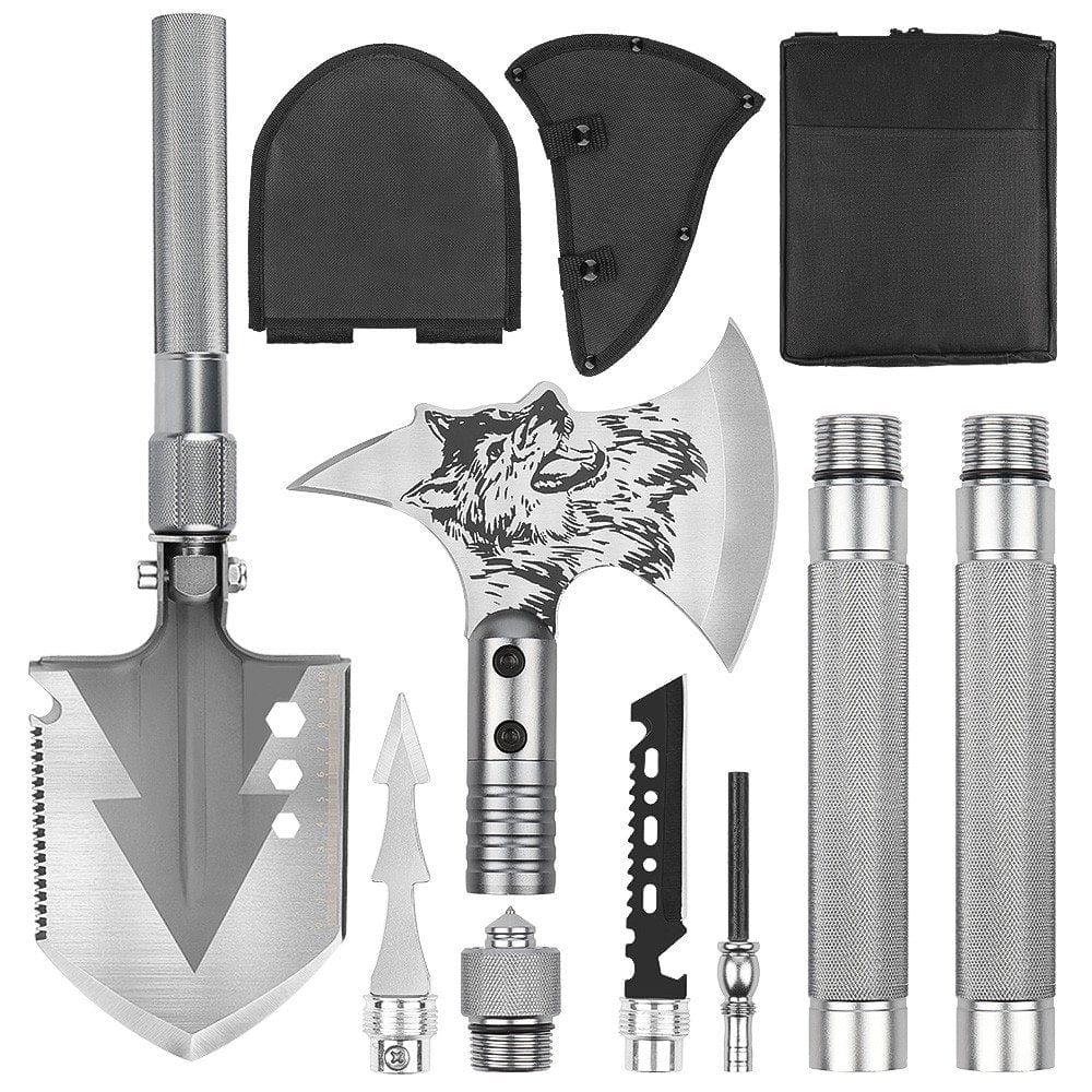 Adjustable Multi-Functional Folding Shovel Steel and Axe Field Survival Tool