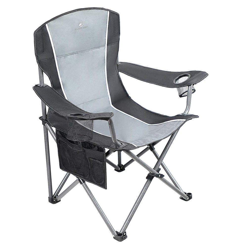 Alpha Camp Camping Chair Oversized Portable Folding Chair Heavy-Duty Steel Frame Padded Lawn Chair with Cup Holder & Storage Bag, Black Grey