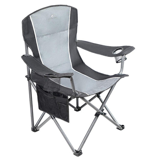 Alpha Camp Camping Chair Oversized Portable Folding Chair Heavy-Duty Steel Frame Padded Lawn Chair with Cup Holder & Storage Bag, Black Grey