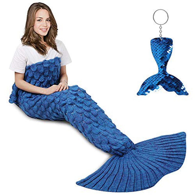 Amyhomie Mermaid Tail Blanket, Mermaid Blanket Adult Mermaid Tail Blanket, Crotchet Kids Mermaid Tail Blanket for Girls (Scaleblue, Adults)