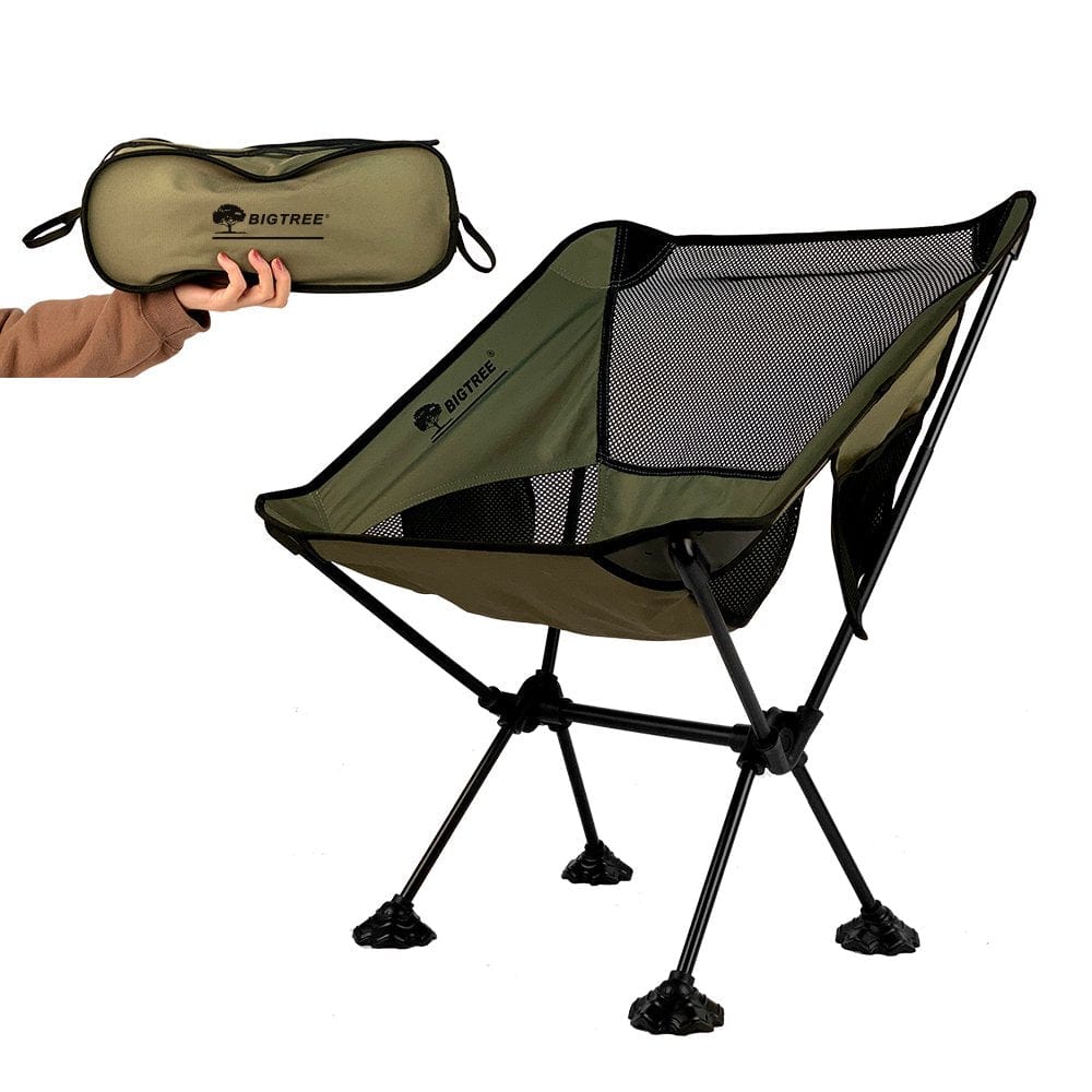 BIGTREE Folding Camping Chair Travel Seat Side Pocket Super Compact Light Fishing Picnic Black