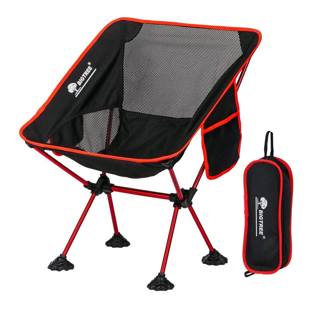 BIGTREE Folding Camping Chair Travel Seat Side Pocket Super Compact Light Fishing Picnic Black