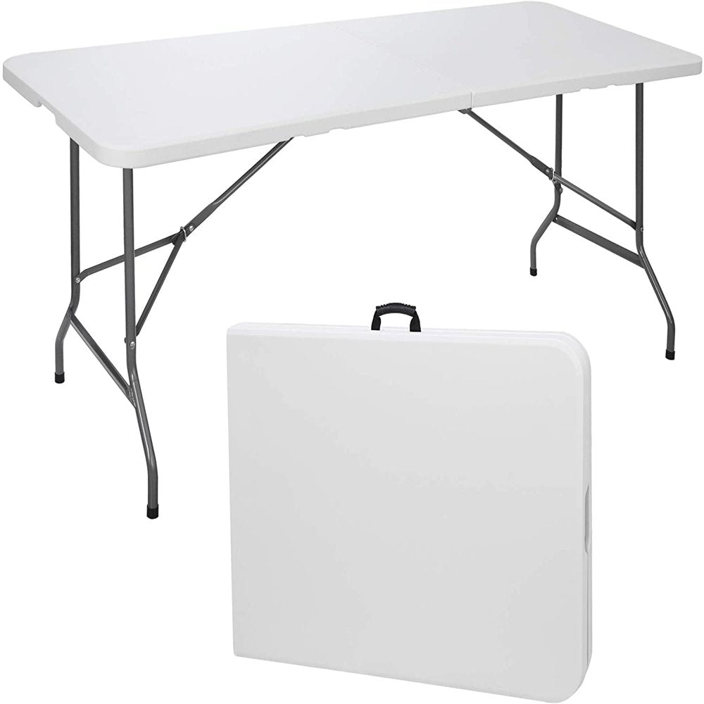 SKONYON Folding Utility Table 6Ft Fold-In-Half Portable Plastic Picnic Party Dining Camp Table, White