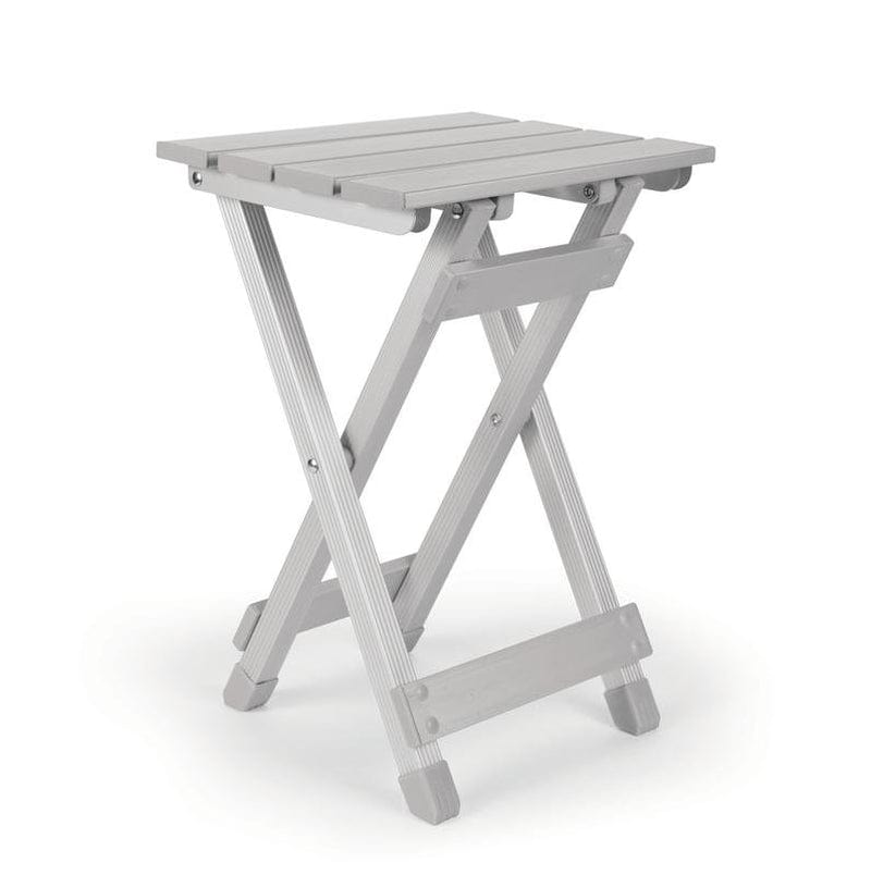 Camco Small Folding Side Table | Supports up to 130Lbs | Aluminum, Silver (51890)