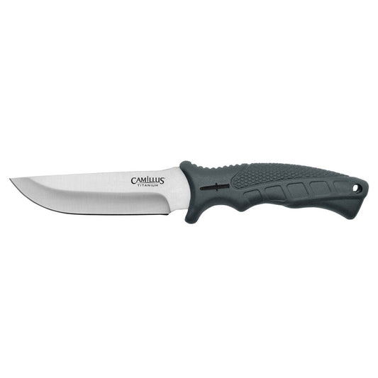 Camillus 9.5" Camp Knife, Titanium Bonded 4.75" Fixed Blade, Camping/Hunting, Gray Handle