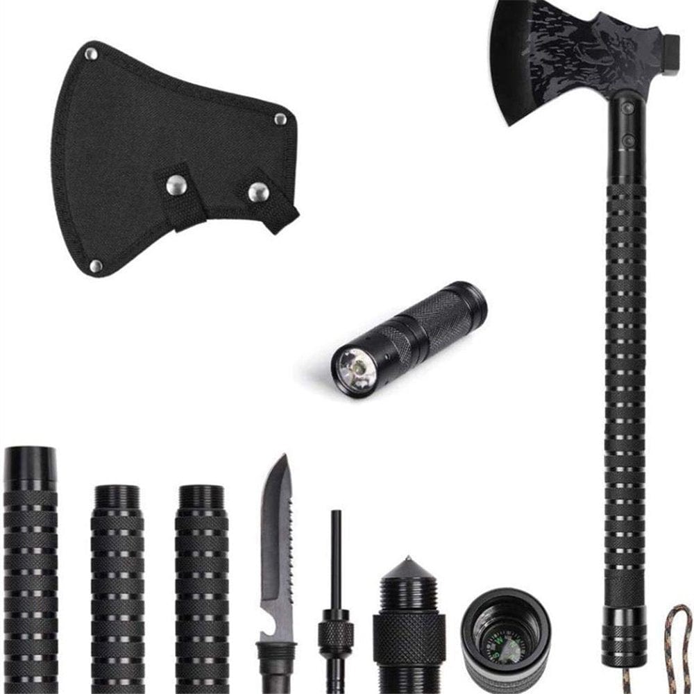 Camping Axe Survival Hatchet Portable Multi-Tool Tactical Folding Hiking Emergency Flashlight Outdoor Adventure Hunting Tools