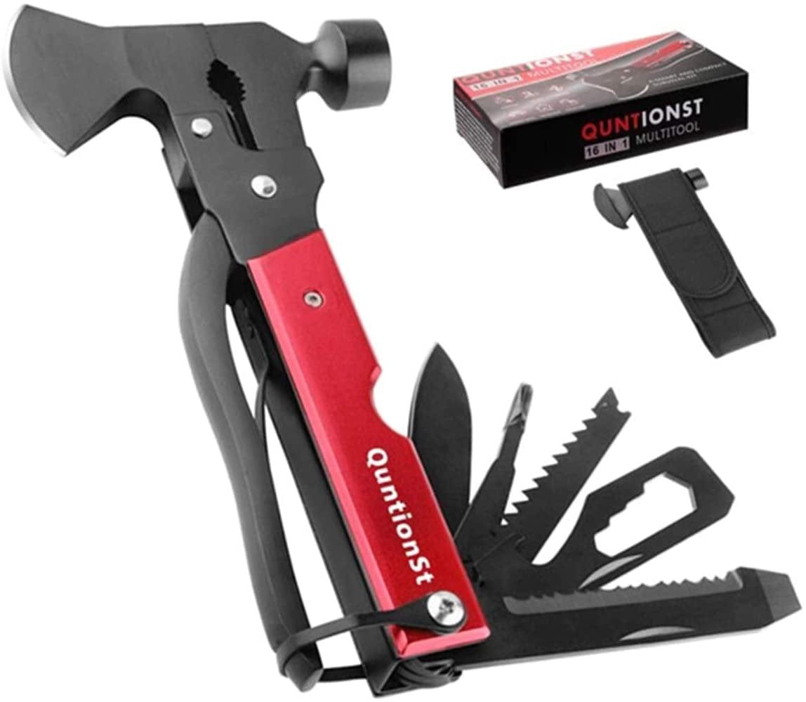 Camping Gear Multitool, Cool & Unique Birthday Gifts for Men Dad Husband Boyfriend, 16-In-1 Survival Gear for Outdoor Hunting Hiking, Emergency Escape Tool with Axe,Hammer,Plier,Knife,Bottle Opener