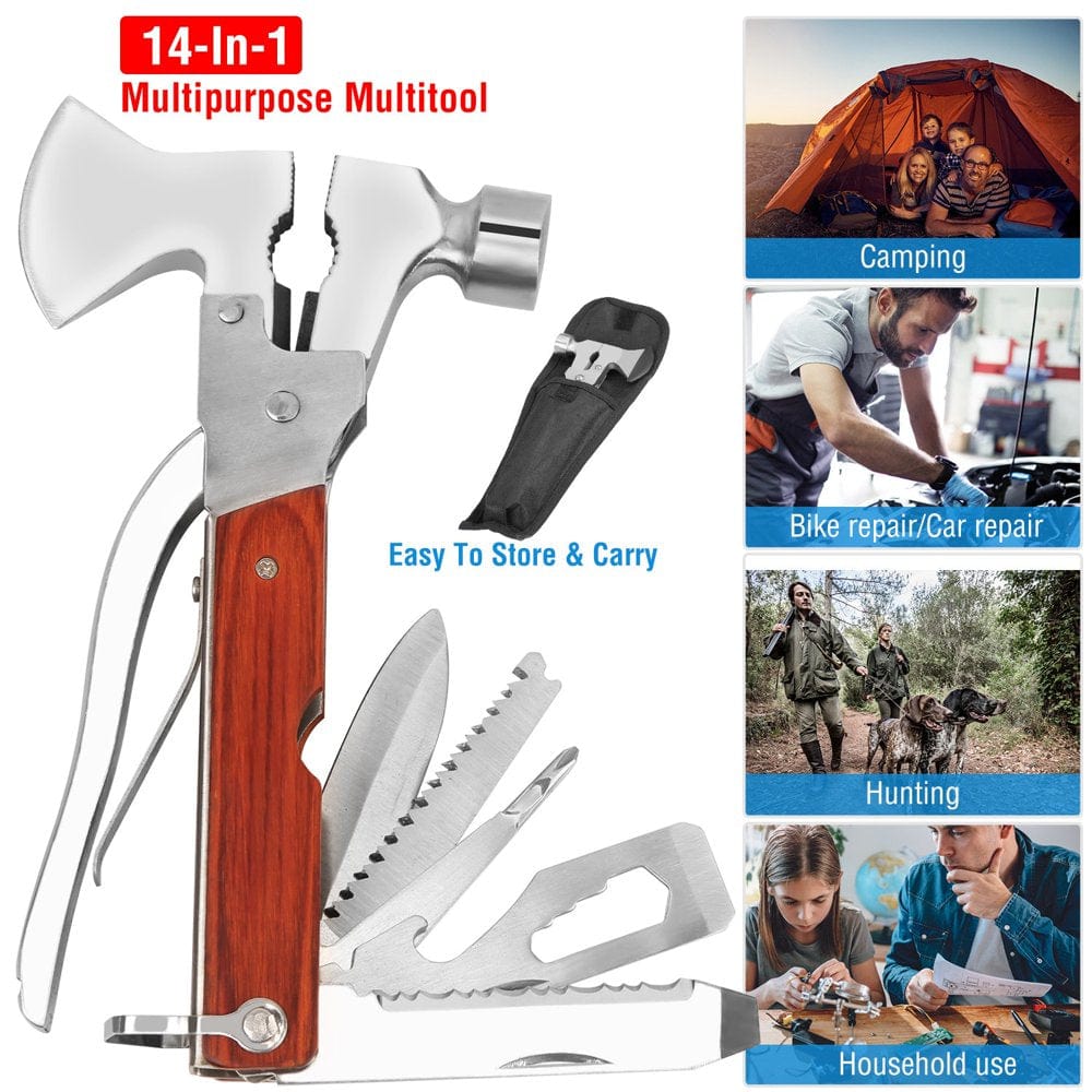 Camping Gear Multitool, Imountek 14-In-1 Survival Gear for Outdoor Hunting Hiking, Emergency Escape Tool with Axe Hammer Plier Knife Bottle Opener, Cool&Unique Valentine'S Day Gifts for Men Husband