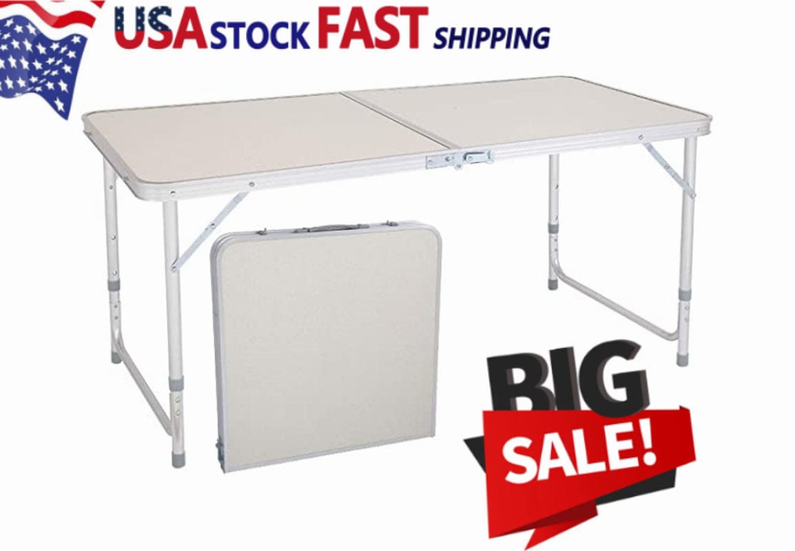 Clearance! Aluminum Folding Table, Multipurpose Picnic Camping Table, Portable and Adjustable Rectangle Table for Party, Beach, Backyard, BBQ, Indoor and Outdoor, White (4FT-47.2 X 23.6 X 21.3-27.6”)