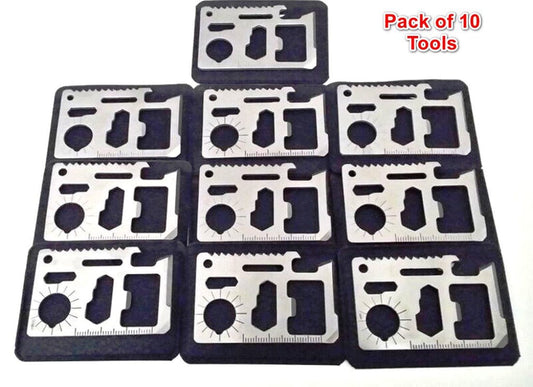 Credit Card Survival Tool with Case 11-In-1 Stainless Steel Multifunction Pocket Tools 10 Pack by JDOHS