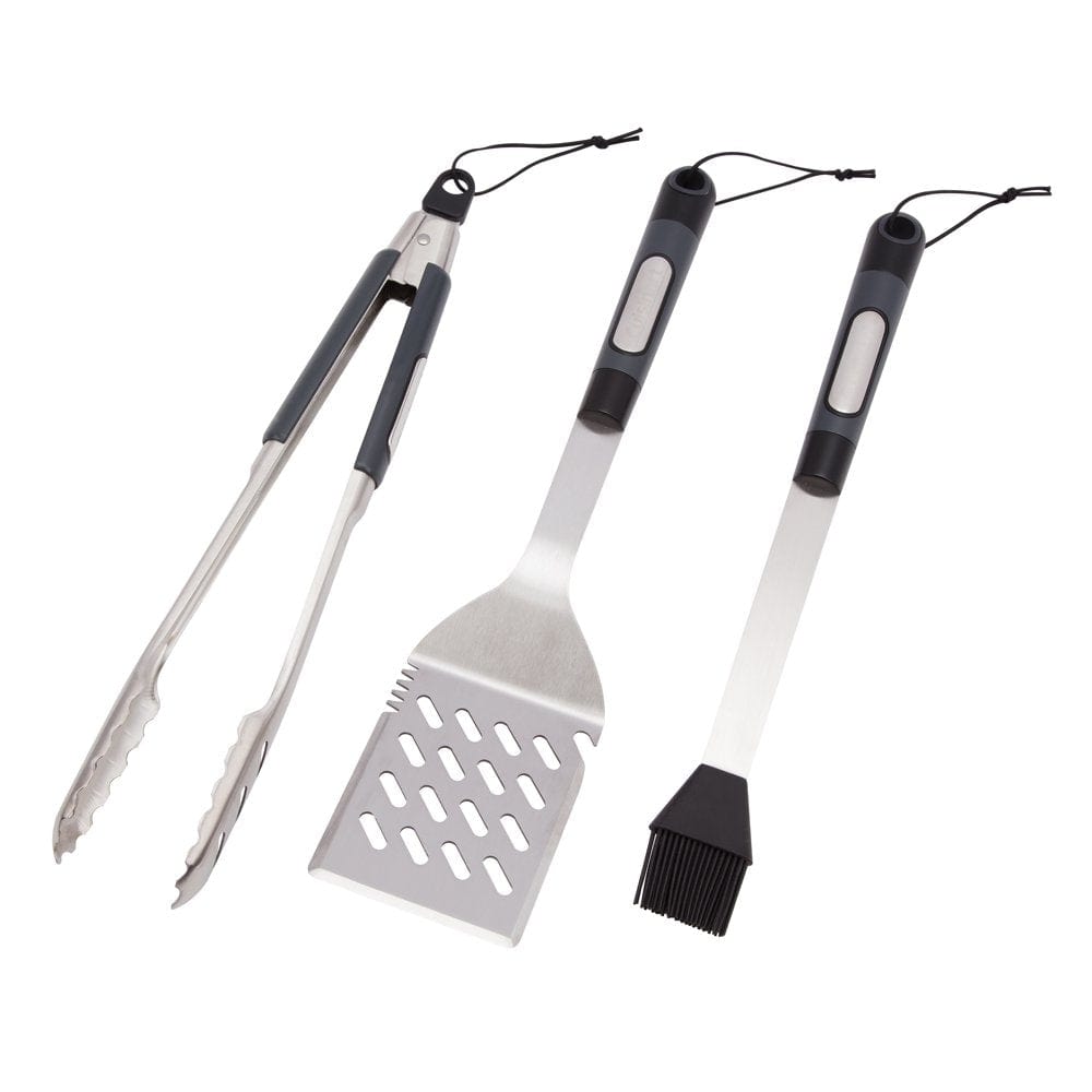 Cuisinart® 3 Piece Stainless Steel Barbecue Tool Set - Set Includes Spatula, Locking Tongs and a Silicon Basting Brush