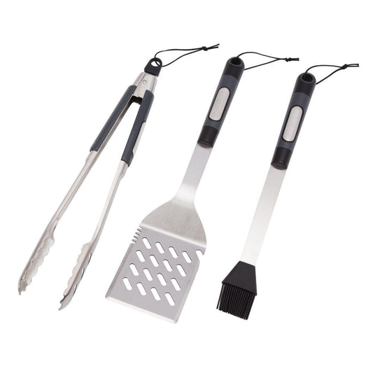 Cuisinart® 3 Piece Stainless Steel Barbecue Tool Set - Set Includes Spatula, Locking Tongs and a Silicon Basting Brush