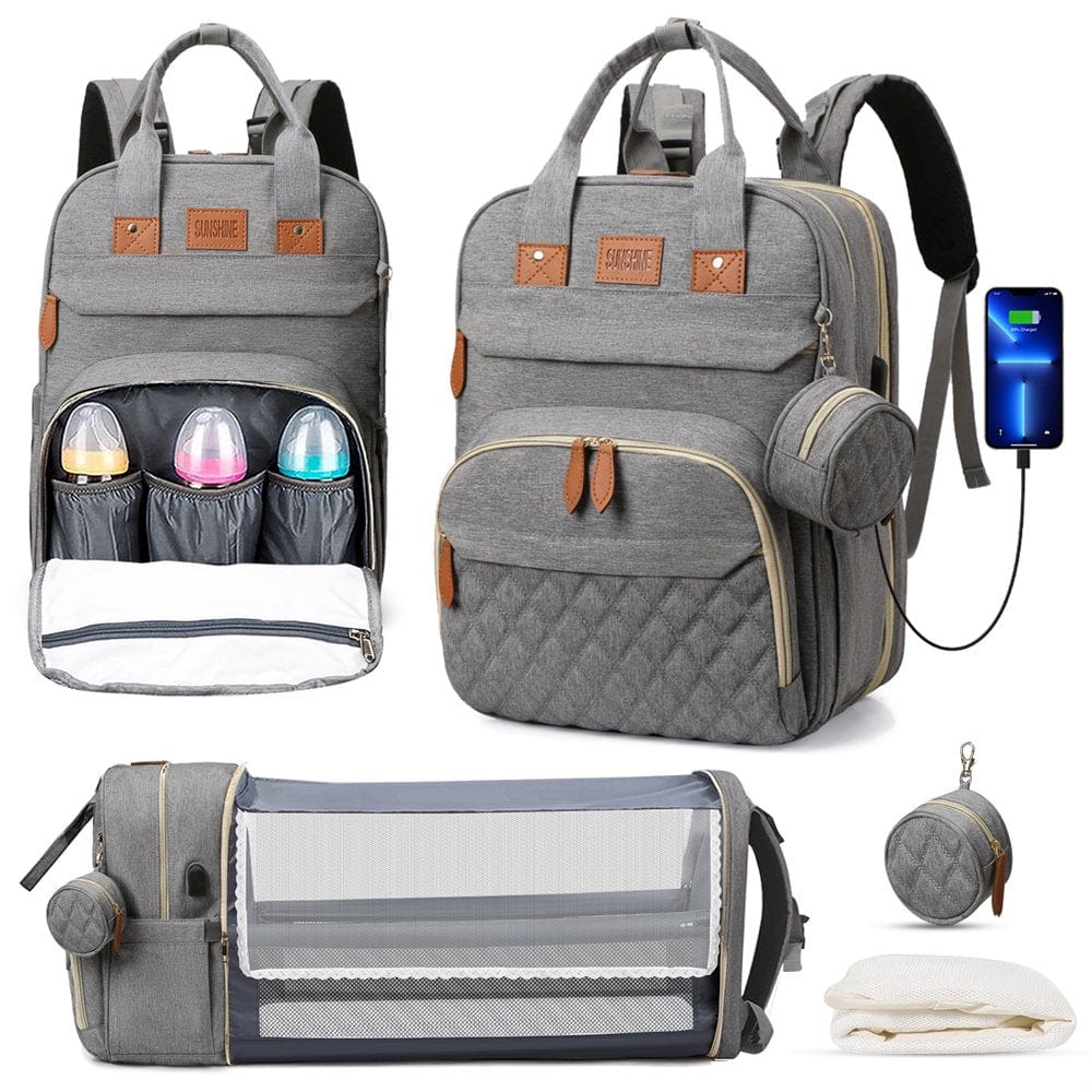 Diaper Bag Backpack, Portable Baby Bag with Changing Station, Large Capacity Baby Diaper Bags W/ Stroller Straps & Insulated Pockets, Multipurpose Waterproof Travel Backpack with USB Charging Port