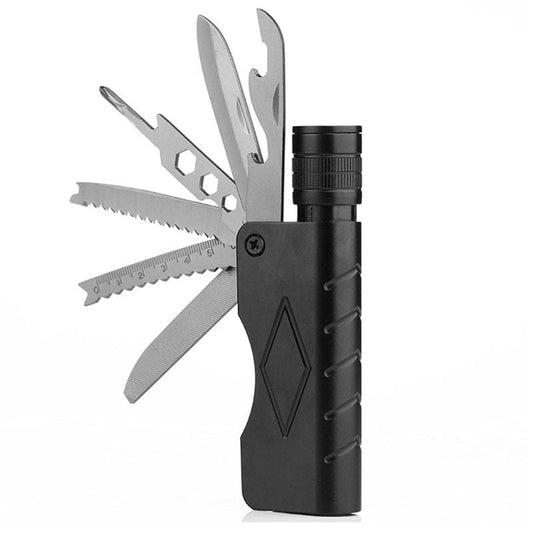 DTOWER Aluminum Alloy LED Multitool 3 Lighting Modes Survival Flashlight Water Resistant Pocket Torch Multitool for Home Outdoor