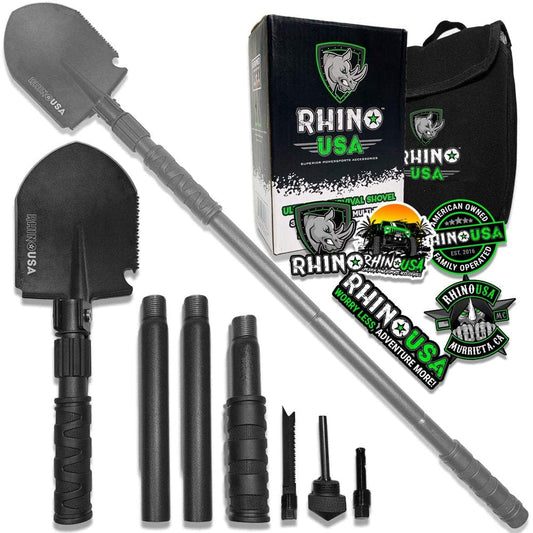 Rhino USA Survival Shovel W/Pick - Heavy Duty Carbon Steel Entrenching Tool