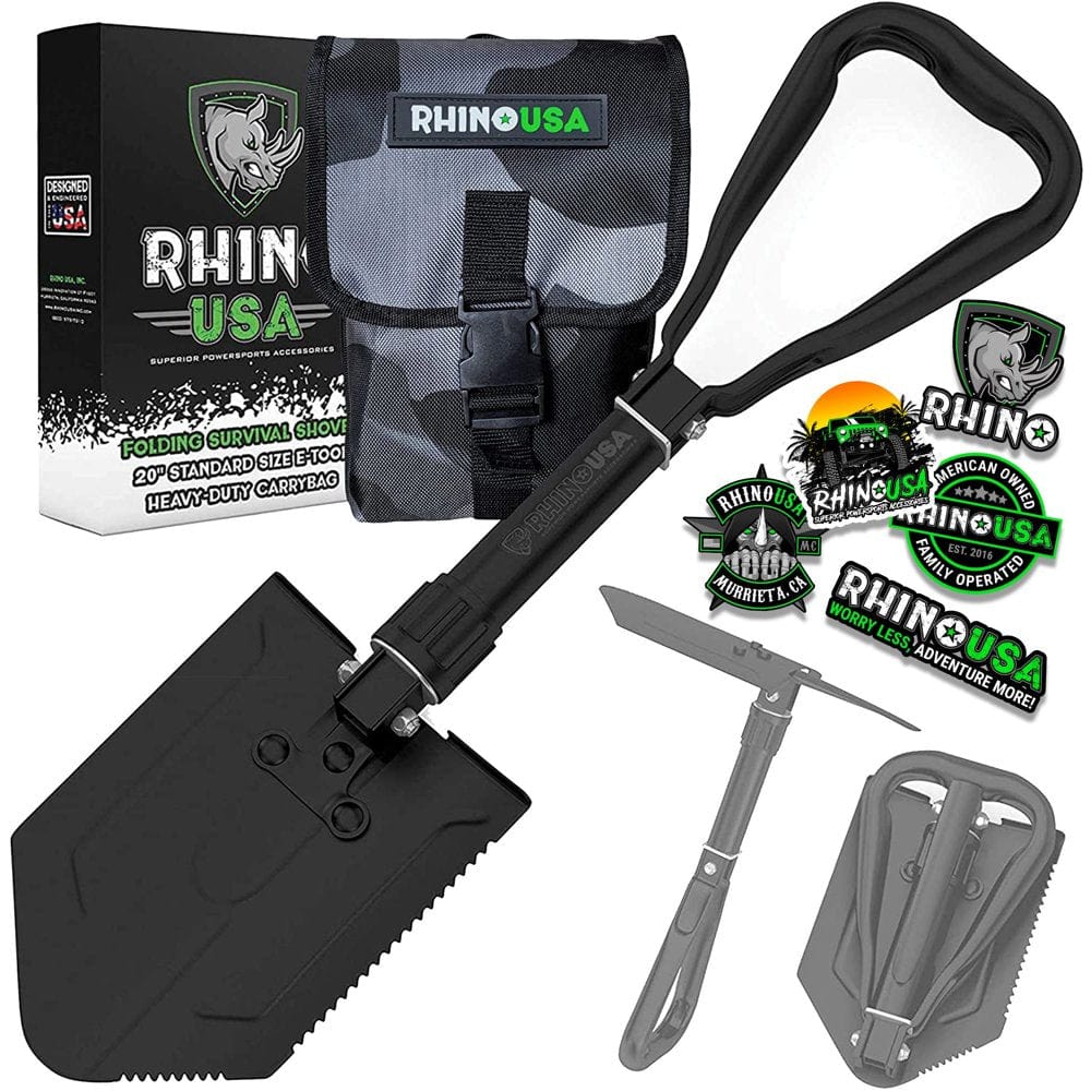 Rhino USA Survival Shovel W/Pick - Heavy Duty Carbon Steel Entrenching Tool