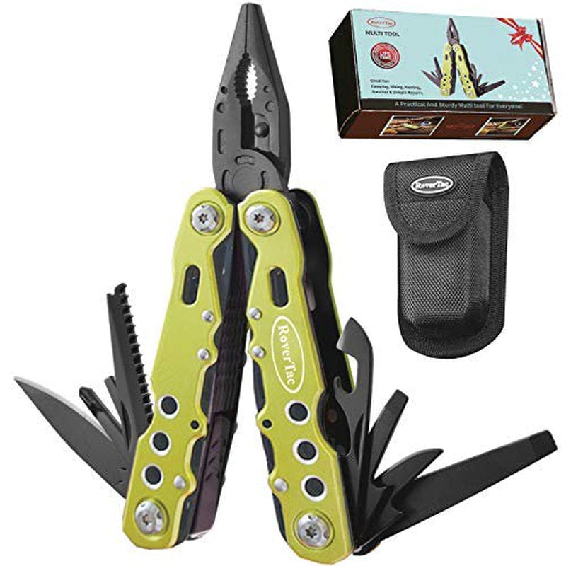 Rovertac Multitool with Safety Locking Handy Gifts for Men Women 12 in 1 Multi Tool with Pliers Knife Bottle Opener Screwdriver Saw Perfect for Outdoor Survival Camping Hiking Simple Repair