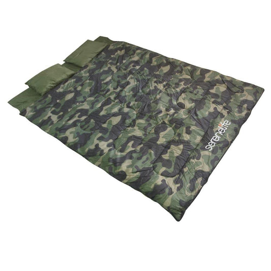 Serenelife SLSBCA - Double Sleeping Bag with Two Pillows- Lightweight & Waterproof Sleeping Bag for Adults or Teens, for Camping, Backpacking or Hiking, Includes Carrying Bag (Camouflage)