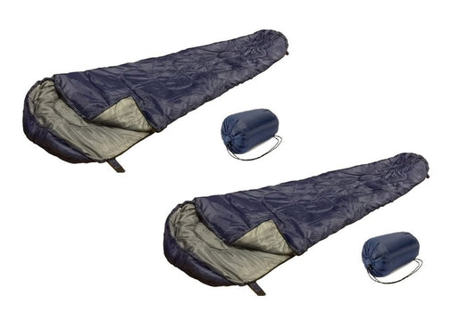 Set of 2 Sleeping Bags Mummy Type 8' Foot 20+ Degrees Fahrenheit Navy Blue - Carrying Bag