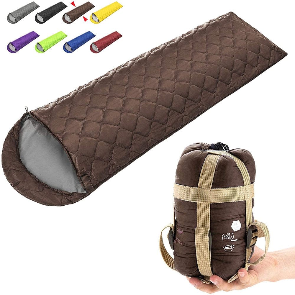 Sleeping Bag - Portable, Waterproof, Compact Lightweight, Comfort with Compression Sack - Great for Outdoor Camping, Backpacking & Hiking Brown
