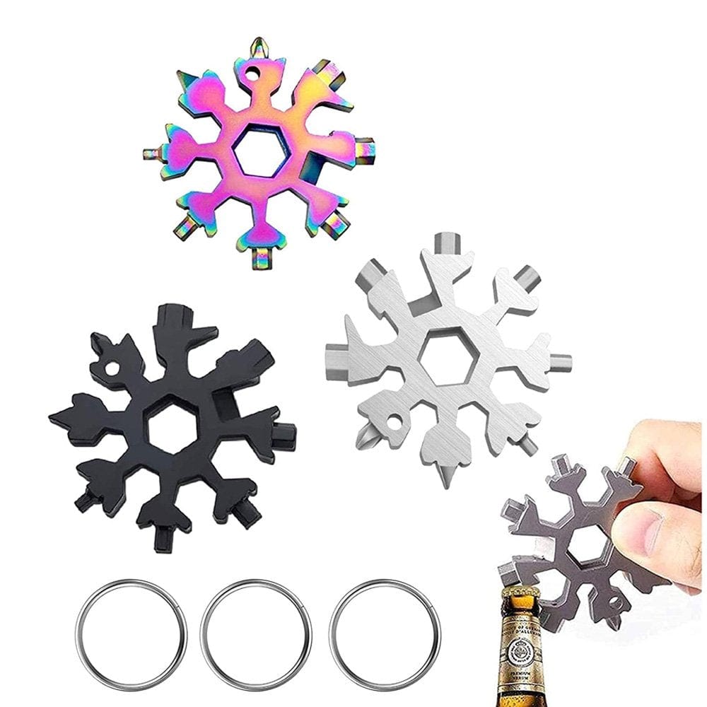Snowflake Multitool, 6 Piece 18-In-1 Stainless Steel Snowflake Standard Multitool, Snowflake Wrench with Key Ring, Great for Men Christmas Gift