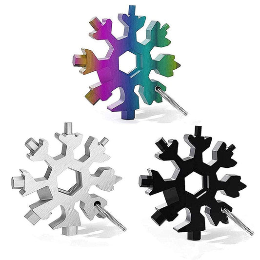 Snowflake Multitool, 9 Piece 18-In-1 Stainless Steel Snowflake Standard Multitool, Snowflake Wrench with Key Ring, Great for Men Christmas Gift