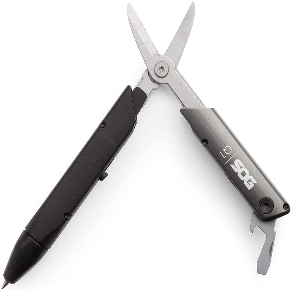 SOG Multitool Tactical Pen Baton Q1 TSA Approved Travel Accessories, Multitool Pen with Travel Scissors, EDC Gear