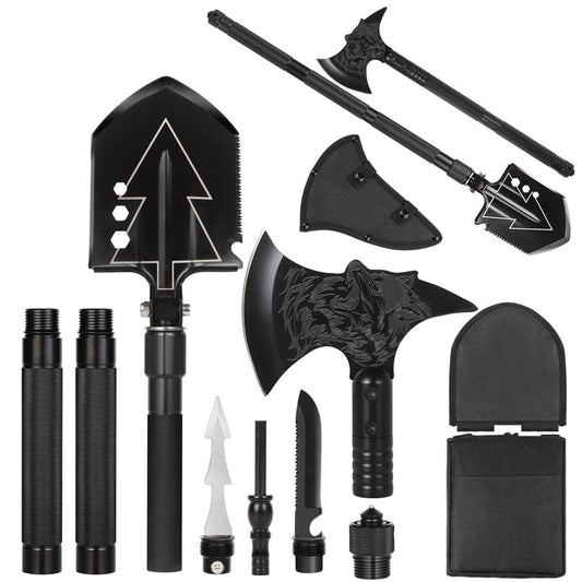 Survival Shovel High Carbon Steel Tactical Shovel Axe Military Folding Entrenching Tool Camping Hiking Camping Shovel Carrying Pouch Car Emergency Survival Gear（Survival Axe）