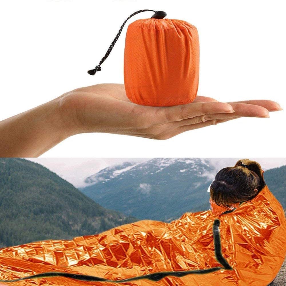 Survival Sleeping Bag, Sherry Emergency Sleeping Bag, Rescue Blanket Reusable, Thermal Bivy Sack Blanket - Bivy Bag for Camping Hiking Outdoor Adventure Activities and Help Homeless People Orange