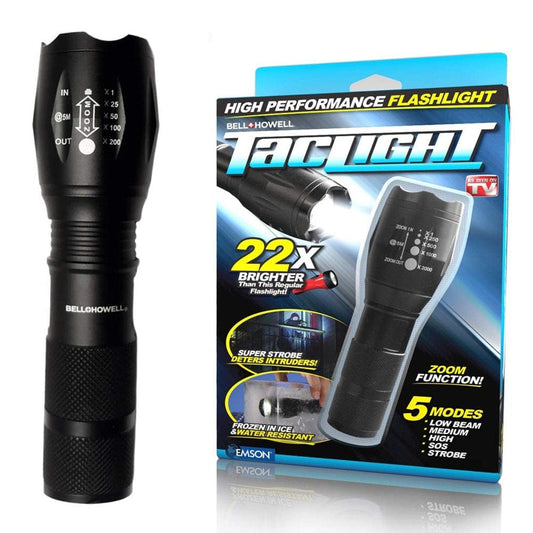 Taclight Tactical Flashlight with 5 Modes & Zoom 22X Brighter High Lumens Weather Proof for Outdoor, Camping, Emergency Flashlight- as Seen on TV